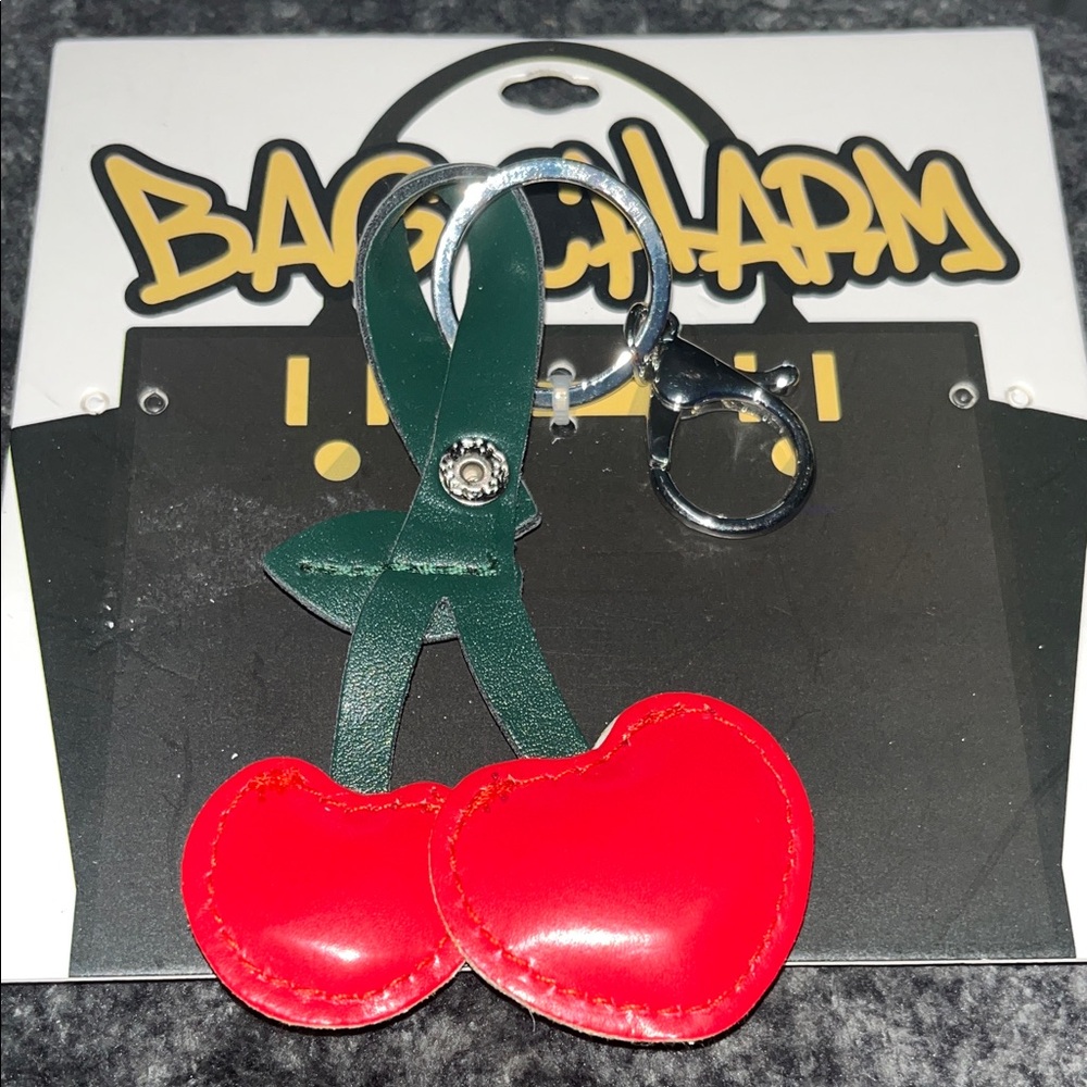 Red Cherry Keychain with Green Stem